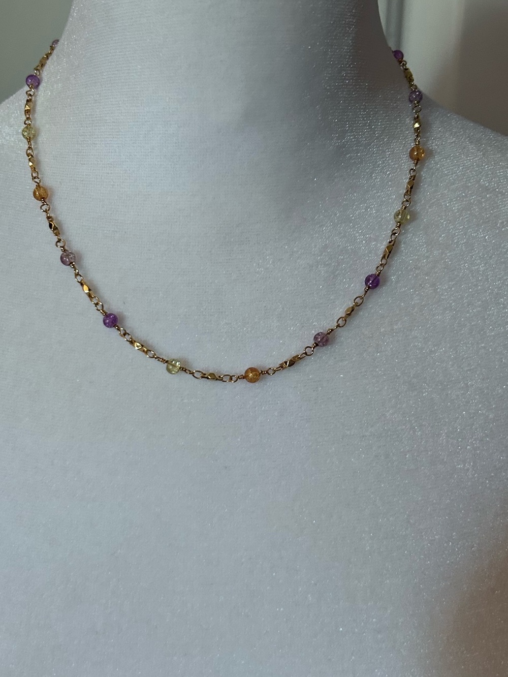Lady Remington Gold Tone artisan, hand wrapped multi gemstone, beaded necklace